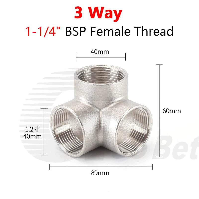 BSP Female Stainless Steel Pipe Fitting — 3/4/5-Way Adapter, 1/4" to 2"
