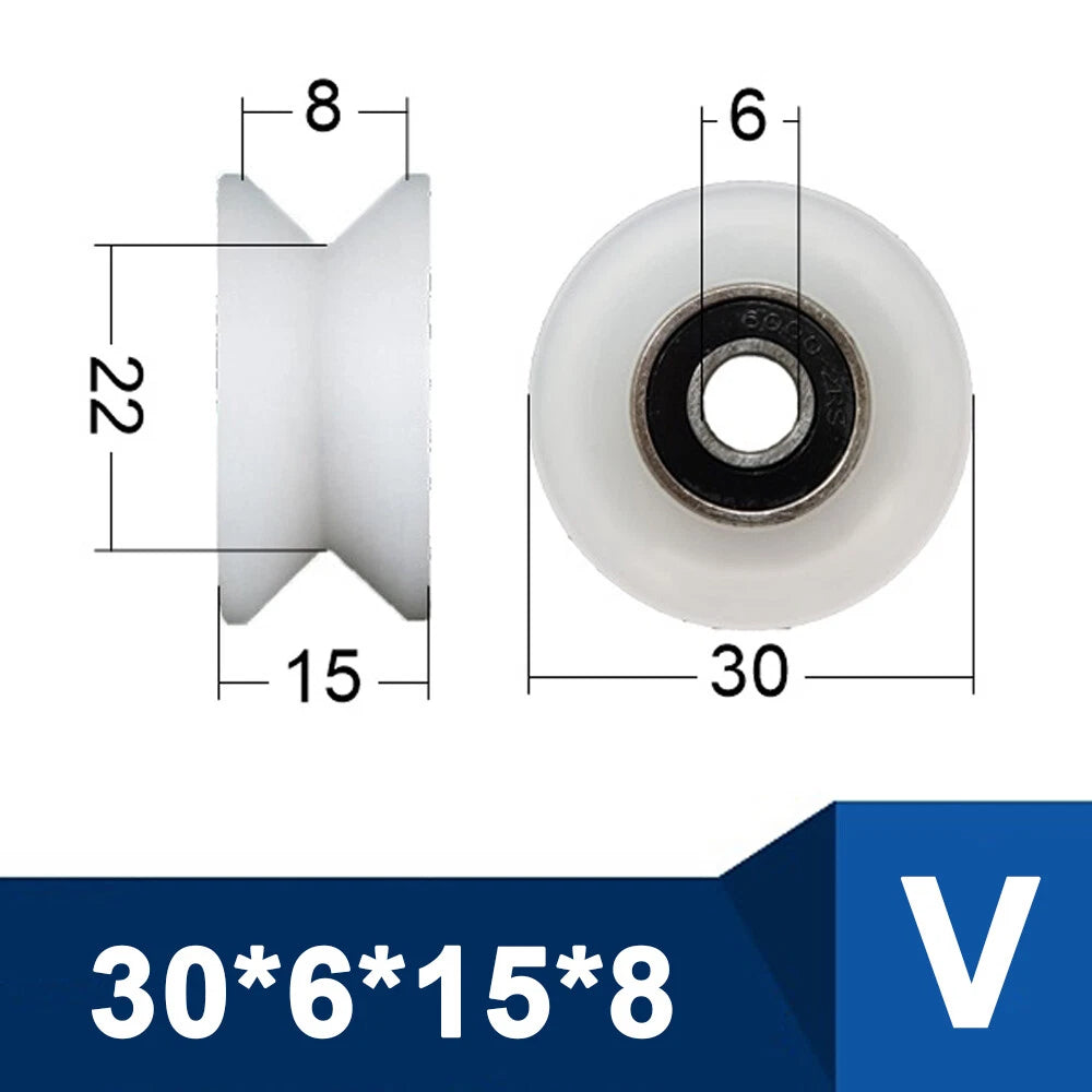 OD 30-85mm Nylon Pulley Wheel with Ball Bearing U/V/H Groove for Door and Window