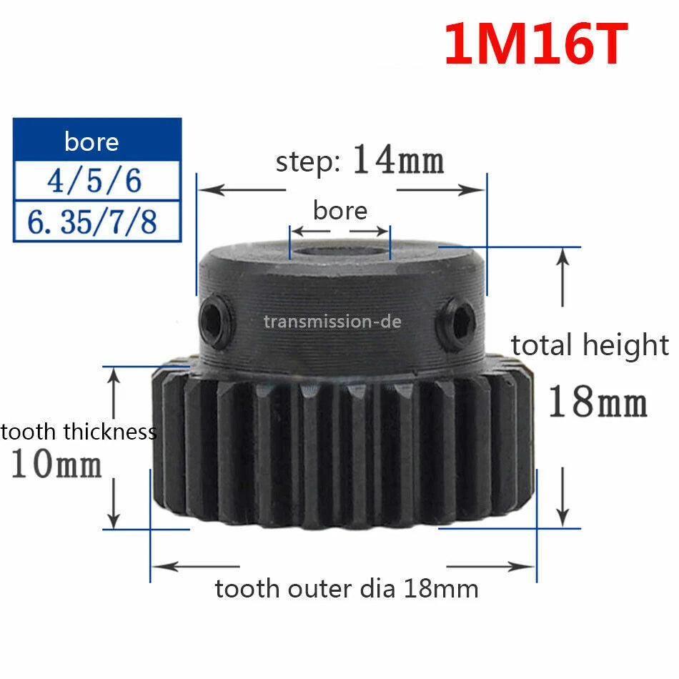 0.5/1 Mod Pinion Gear 10T-150T Spur Gear with Step 45# Steel Transmission Gear