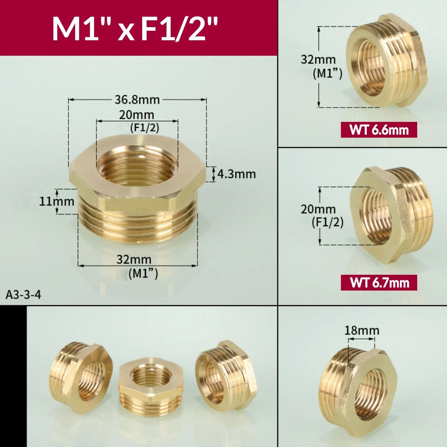 BSP Brass Reducing Hexagon Bush — Male to Female Thread Pipe Fittings