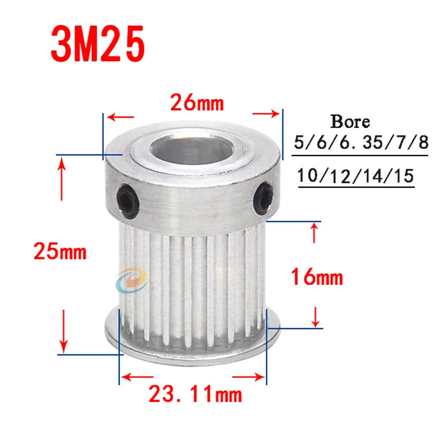 HTD-3M 12T-150T Timing Belt Pulley With Step Bore 8-25mm, For 15mm Width Belt