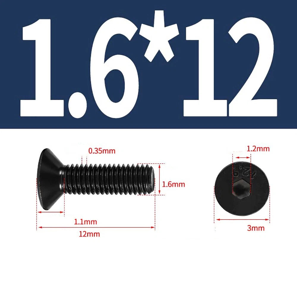 M1.6–M3 Countersunk Socket Head Screws – 12.9 Grade Carbon Steel, Flat Head, Fully Threaded (3–50mm Overall Length)