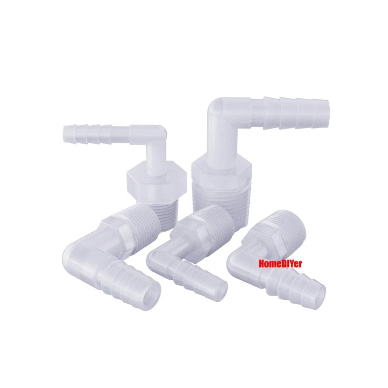 Male Thread Barbed 90° Elbow Hose Connector — Plastic Pipe Fitting with Washer