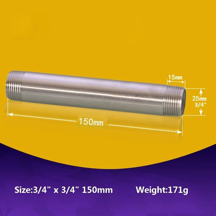 Stainless Steel BSP Male Threaded Double Nipple Pipe Extension Fitting | 1/2" 3/4" 1"