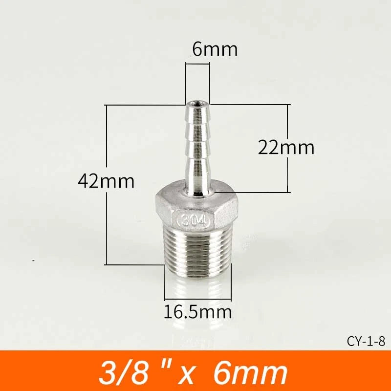 Stainless Steel BSP Male Thread x Barb Hose Tail Connector | 1/8" to 4"