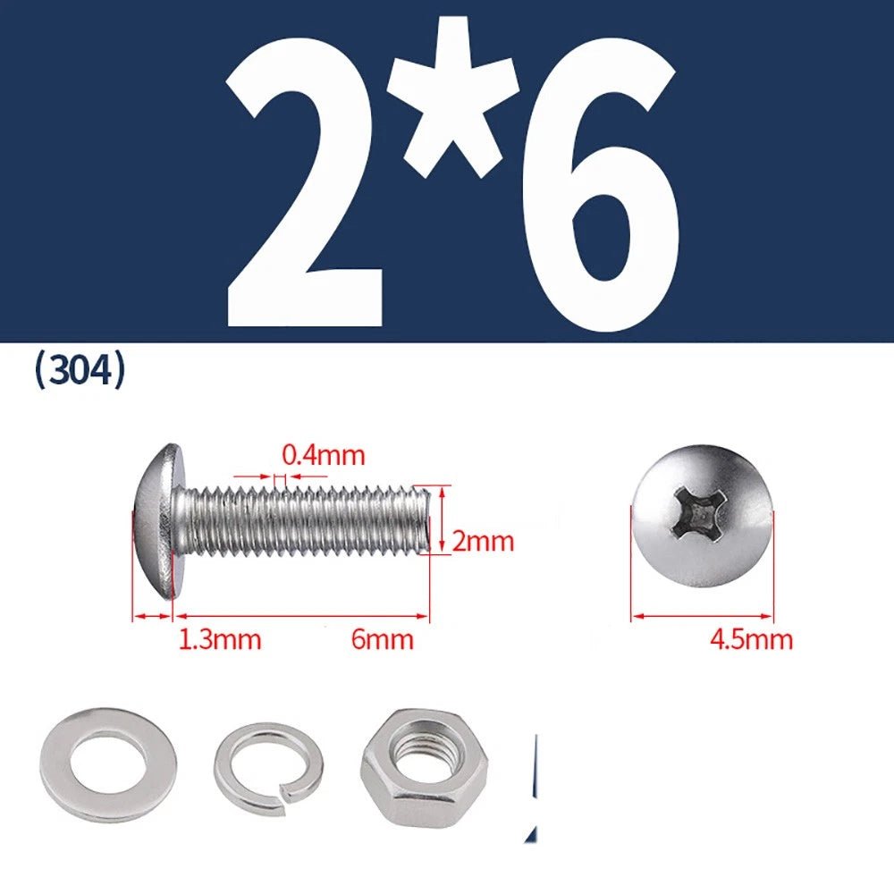 M2–M4 Phillips Truss Head Machine Screws with Hex Nuts & Washers – A2 Stainless Steel - HomeDIYer