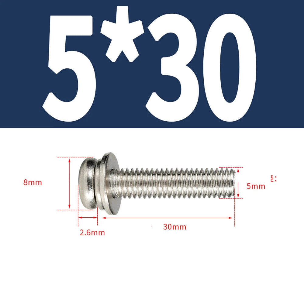 M5–M8 Phillips Pan Head Screws with Flat Washer – Nickel Plated or Black Zinc, Carbon Steel
