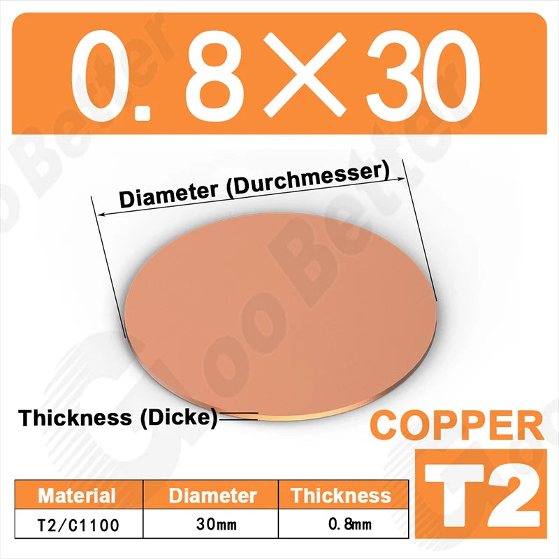 Solid Pure Copper Discs Blank Metal Round Sheet Plate Thick 0.5-3mm Dia 20-100mm