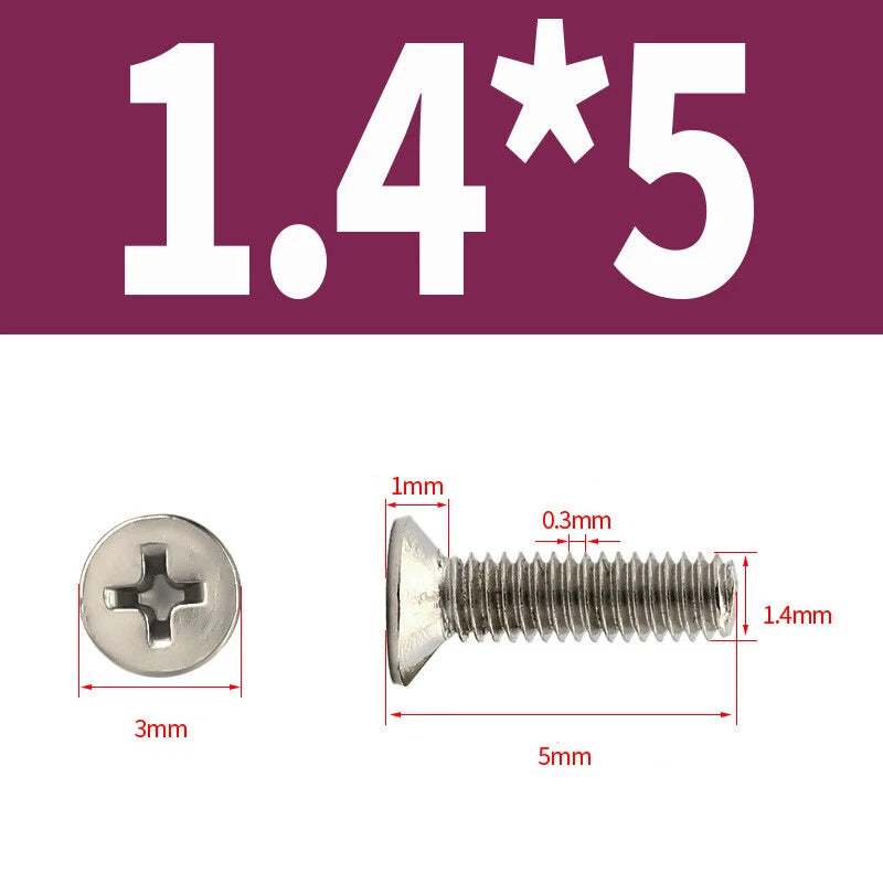 Phillips Machine Screws Countersunk Nickel Plated Steel DIN 965 Flat Head M1~M6