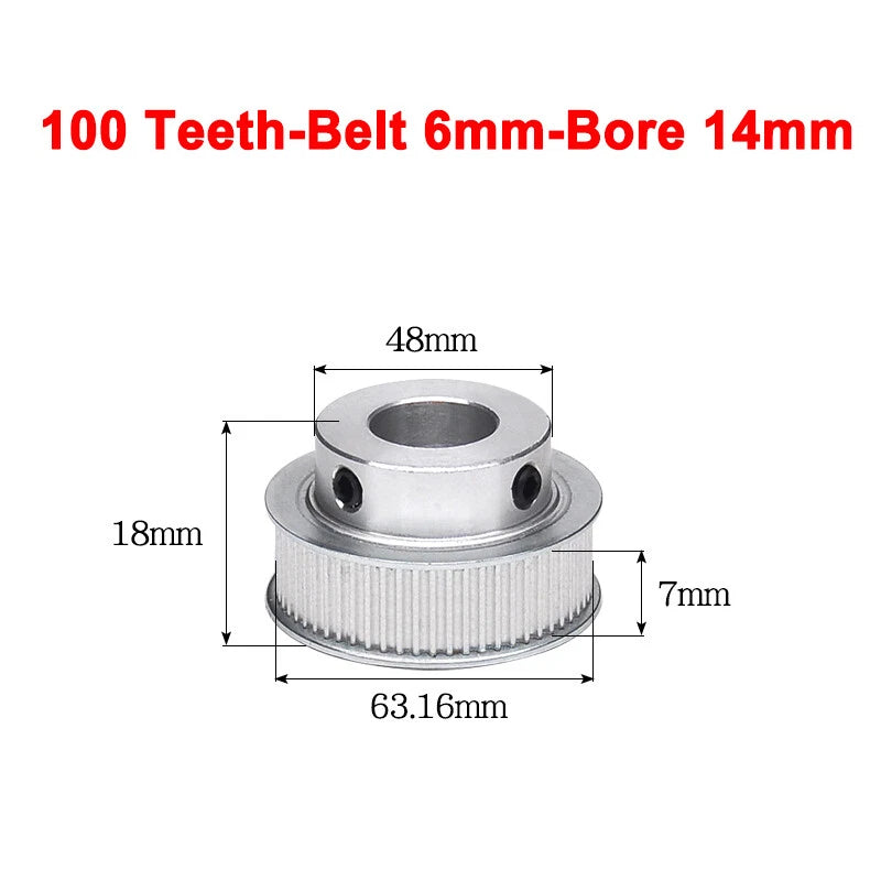 2GT Drive Pulley With Step 16 Tooth - 100 Tooth Bore 4mm - 25mm for 6mm Belt