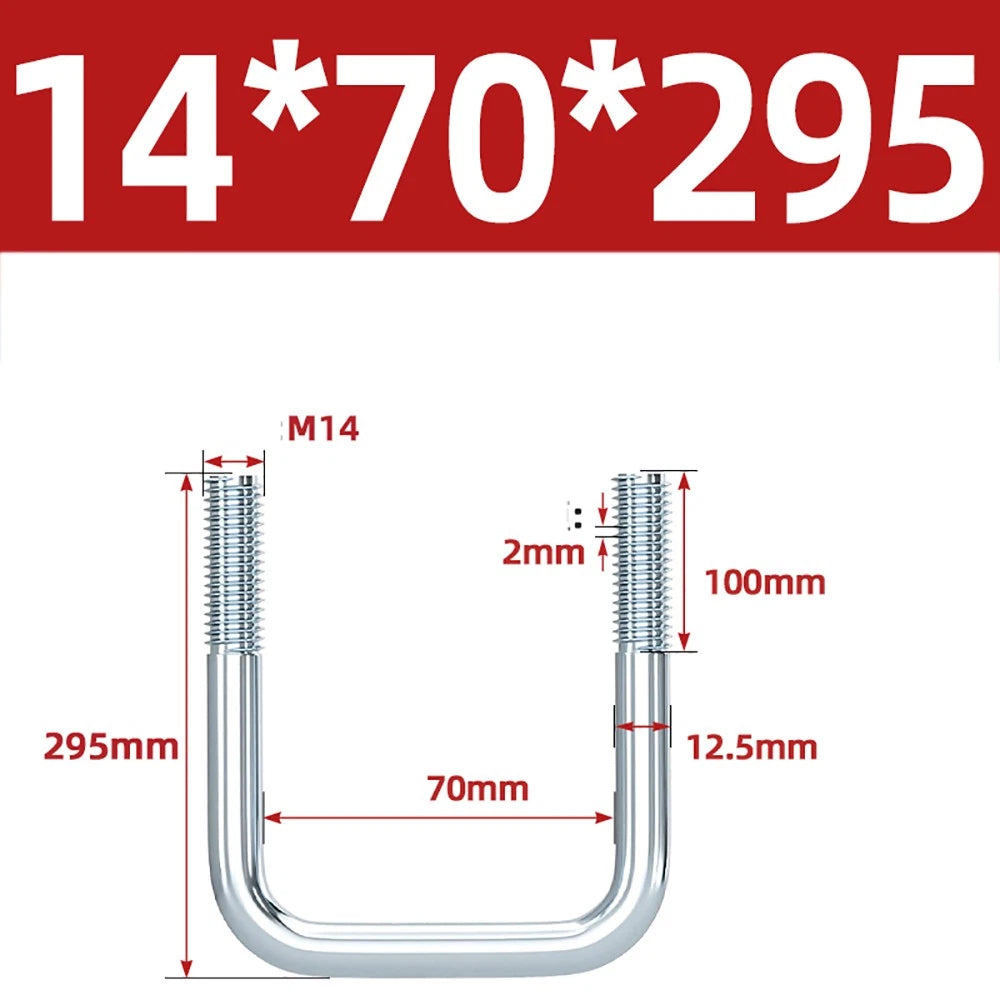 Square U-Bolts Galvanized Carbon Steel Fixing Clamp Bolt M6 M8 M10 M12 M14 M16