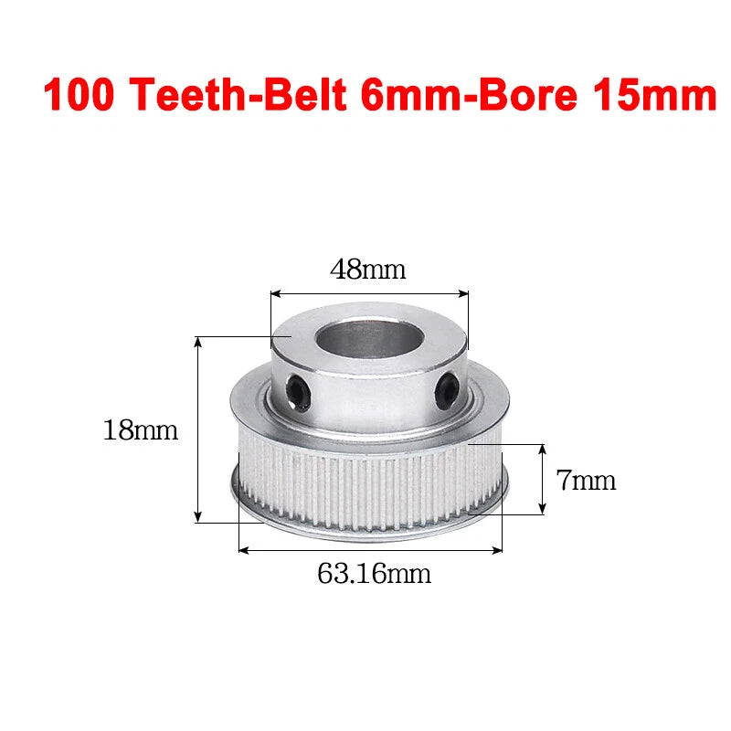 2GT Drive Pulley With Step 16 Tooth - 100 Tooth Bore 4mm - 25mm for 6mm Belt