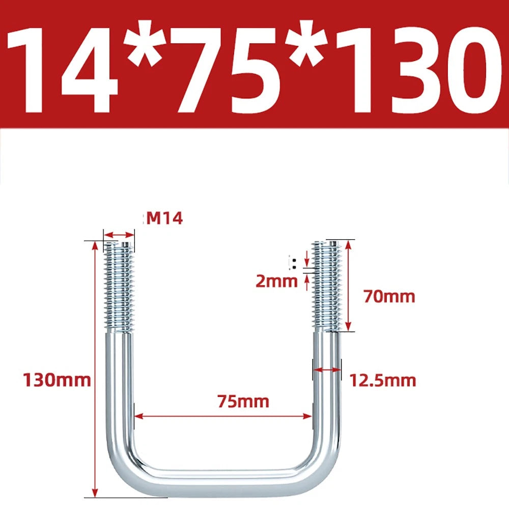 Square U-Bolts Galvanized Carbon Steel Fixing Clamp Bolt M6 M8 M10 M12 M14 M16