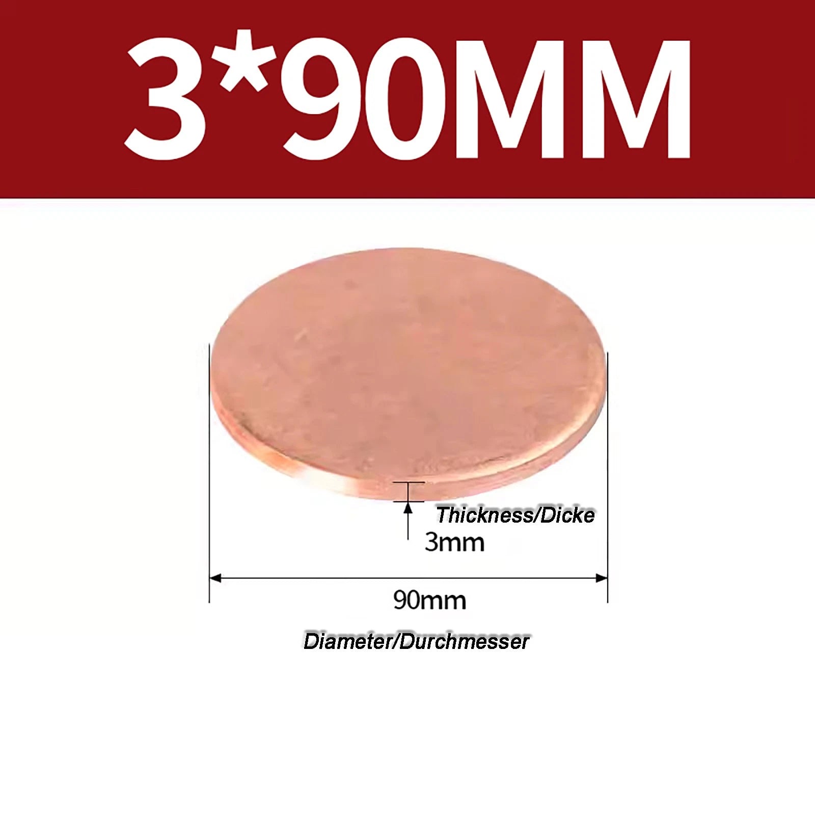 Solid Pure Copper Discs Blanks Round Plate Metal Sheet Thick 0.3~6mm Ø10mm~150mm