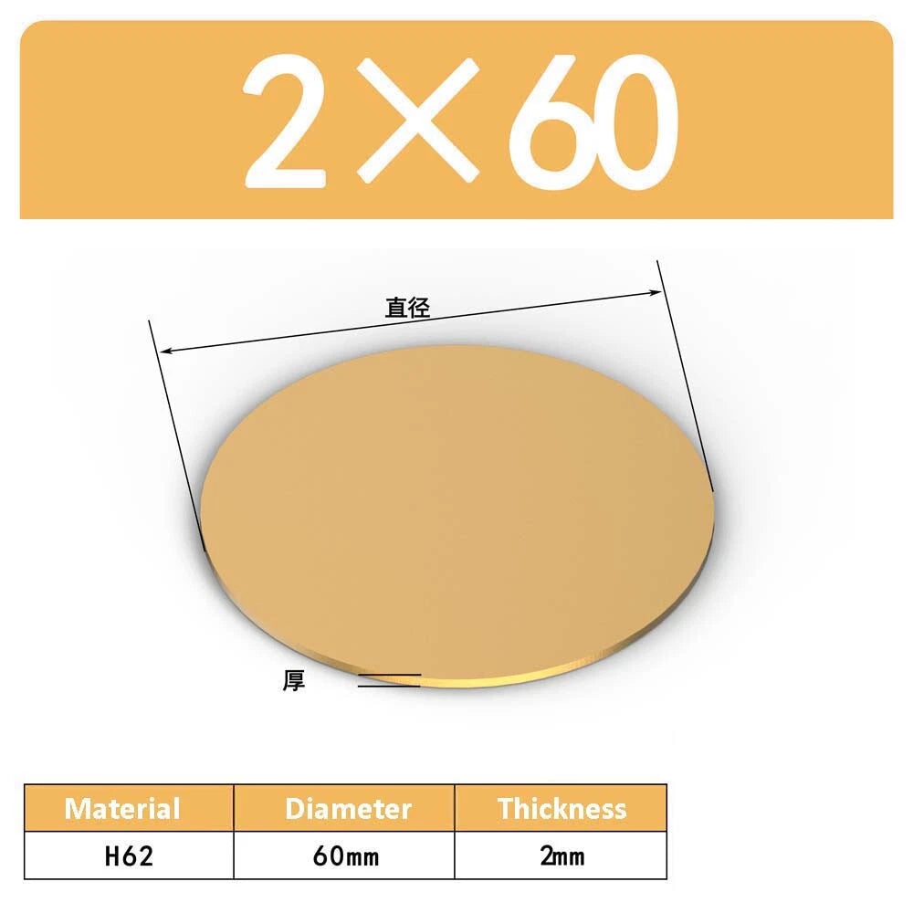 H62 Solids Brass Discs Blanks Metal Round Sheets OD 10mm-300mm Thick 0.3mm-4mm
