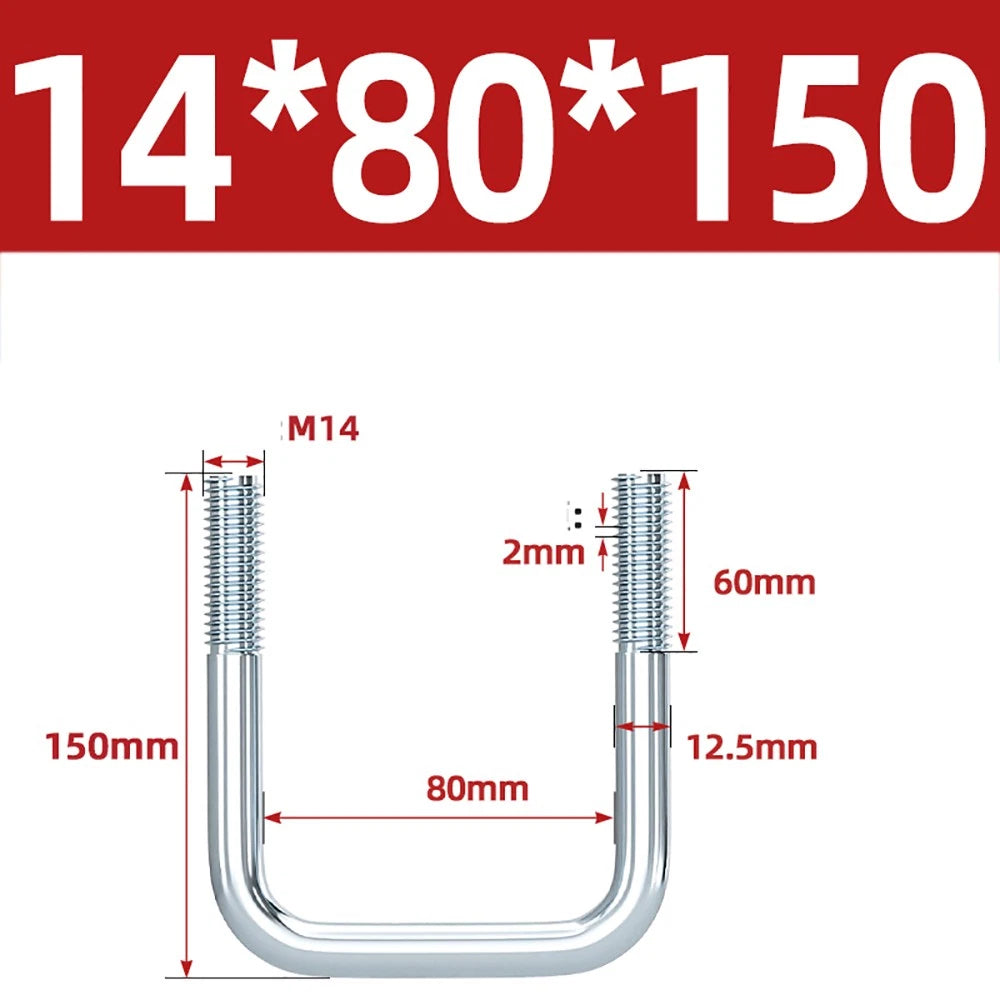 Square U-Bolts Galvanized Carbon Steel Fixing Clamp Bolt M6 M8 M10 M12 M14 M16