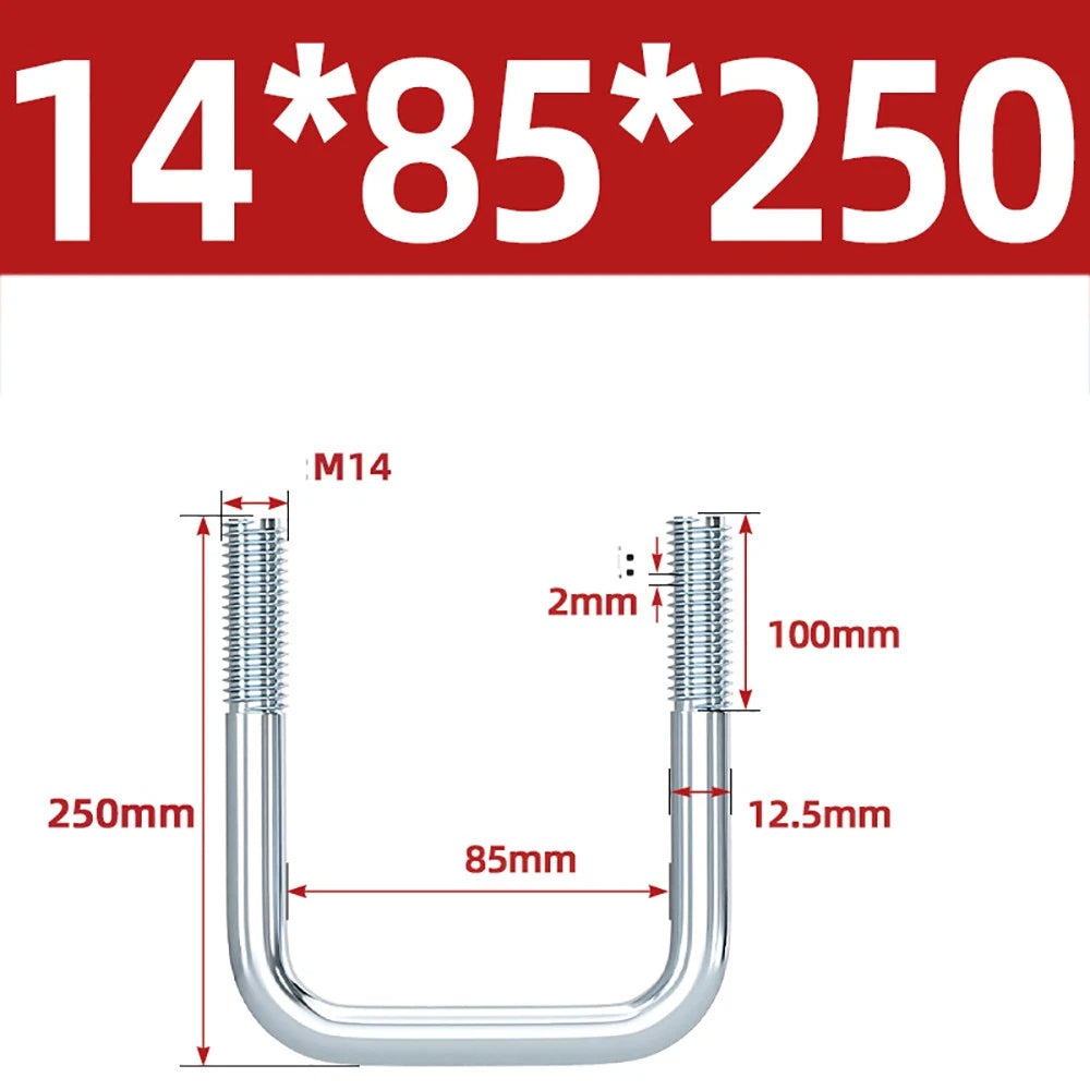 Square U-Bolts Galvanized Carbon Steel Fixing Clamp Bolt M6 M8 M10 M12 M14 M16