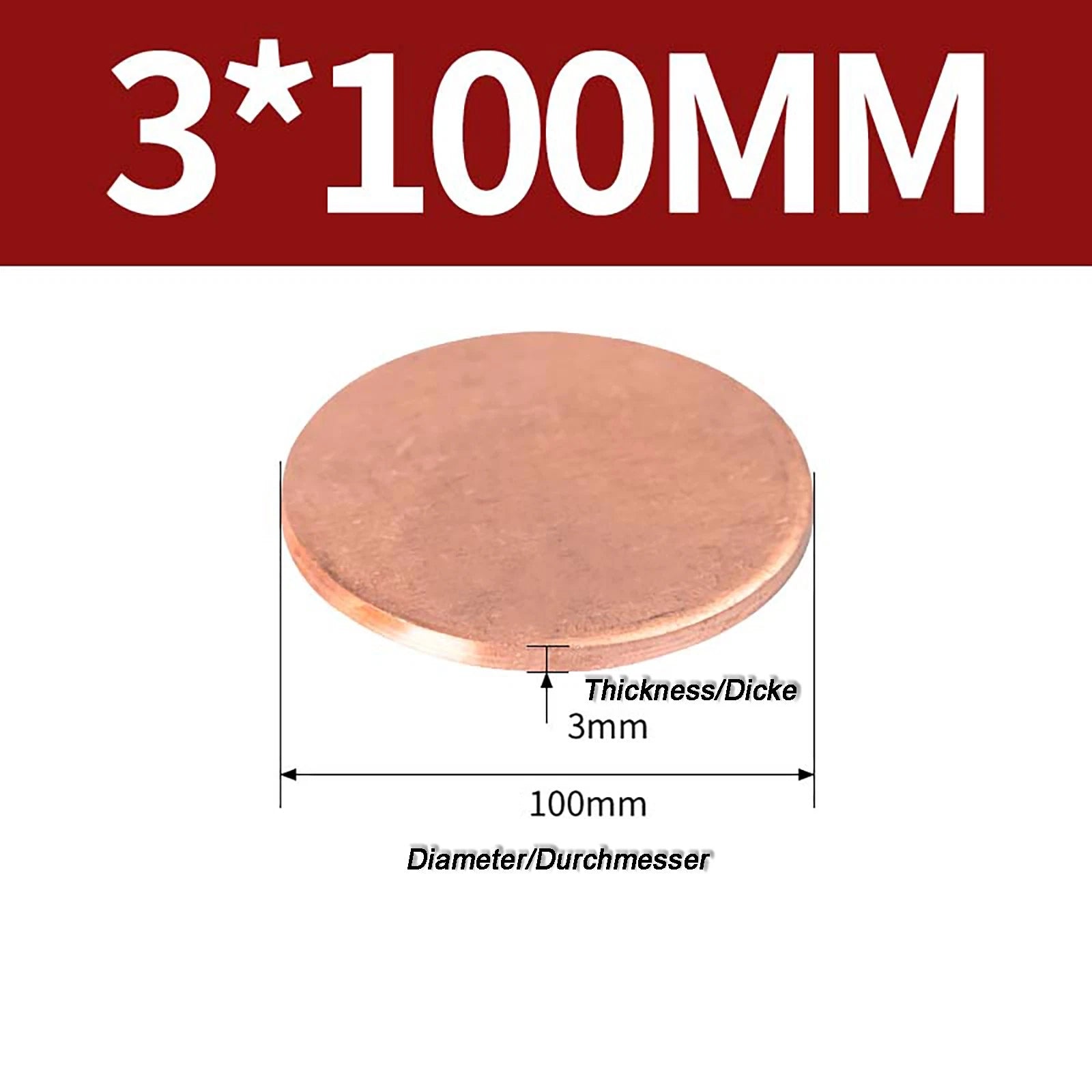 Solid Pure Copper Discs Blanks Round Plate Metal Sheet Thick 0.3~6mm Ø10mm~150mm