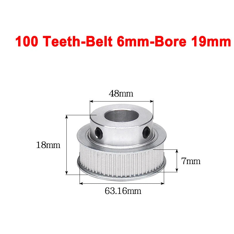 2GT Drive Pulley With Step 16 Tooth - 100 Tooth Bore 4mm - 25mm for 6mm Belt