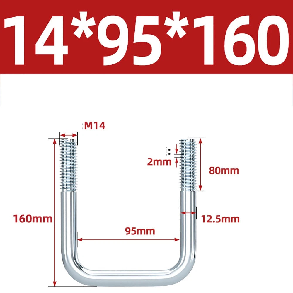 Square U-Bolts Galvanized Carbon Steel Fixing Clamp Bolt M6 M8 M10 M12 M14 M16