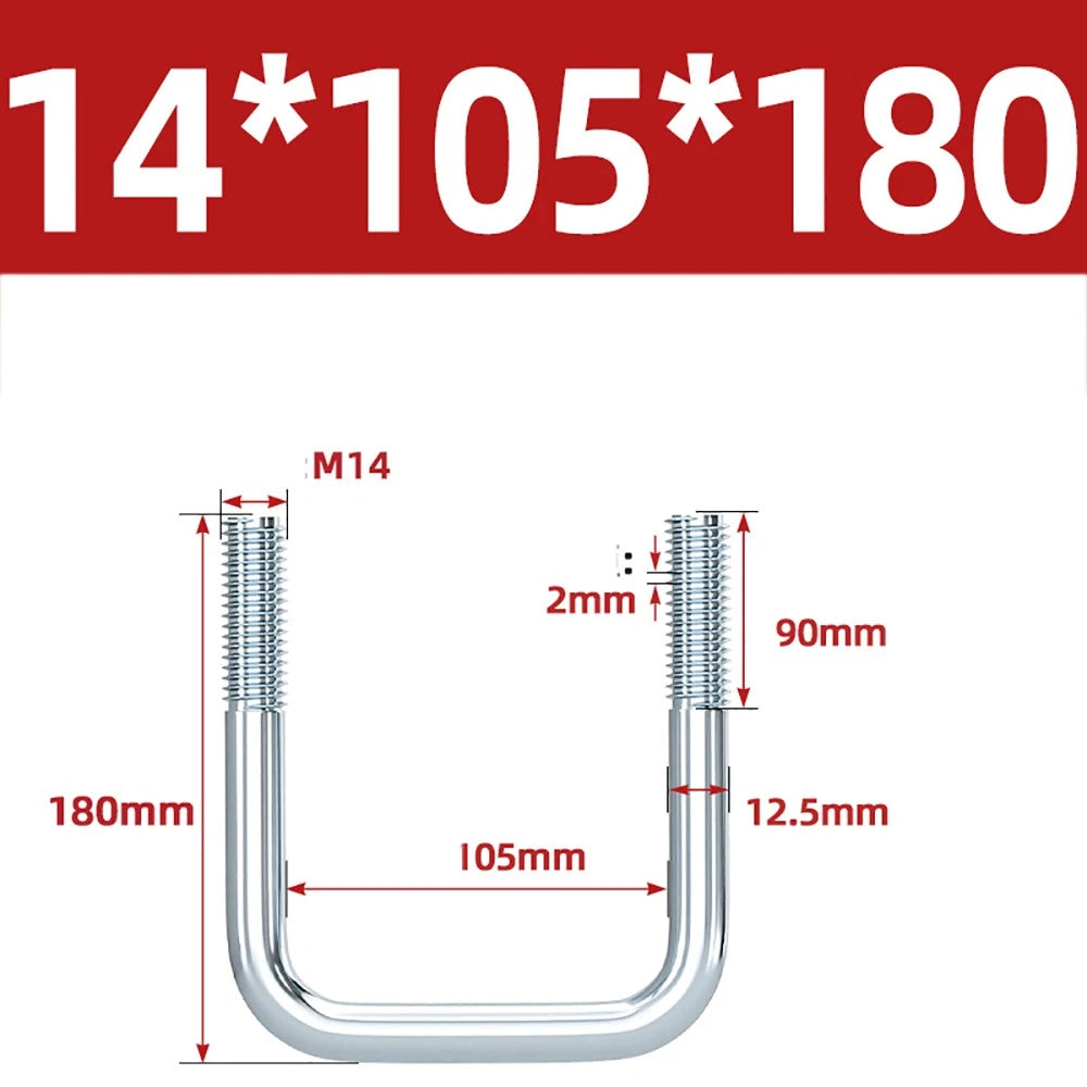 Square U-Bolts Galvanized Carbon Steel Fixing Clamp Bolt M6 M8 M10 M12 M14 M16