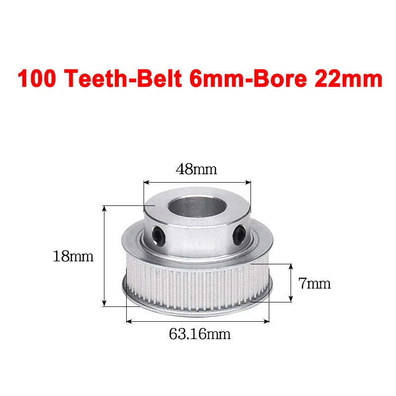 2GT Drive Pulley With Step 16 Tooth - 100 Tooth Bore 4mm - 25mm for 6mm Belt