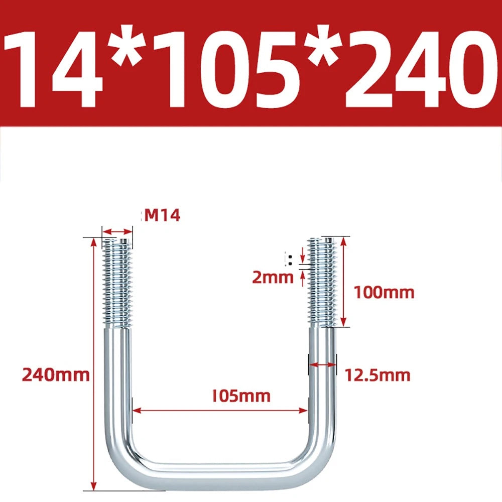 Square U-Bolts Galvanized Carbon Steel Fixing Clamp Bolt M6 M8 M10 M12 M14 M16