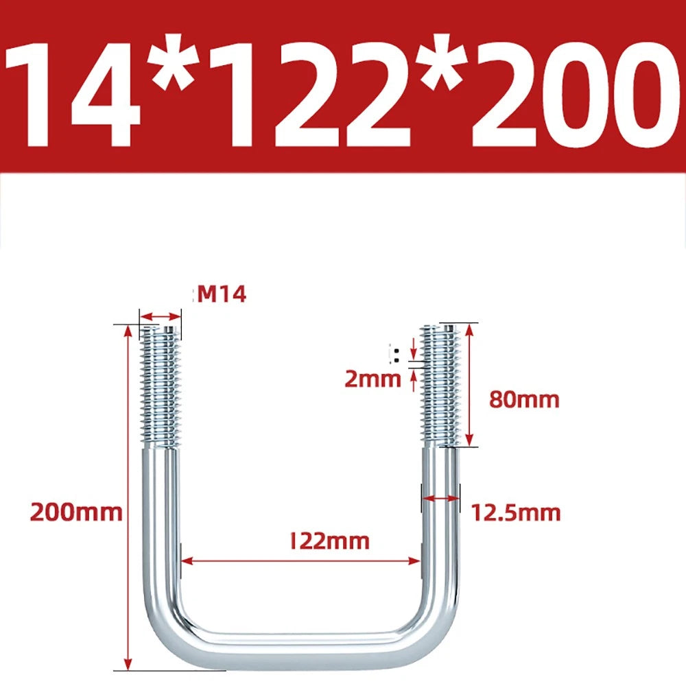 Square U-Bolts Galvanized Carbon Steel Fixing Clamp Bolt M6 M8 M10 M12 M14 M16