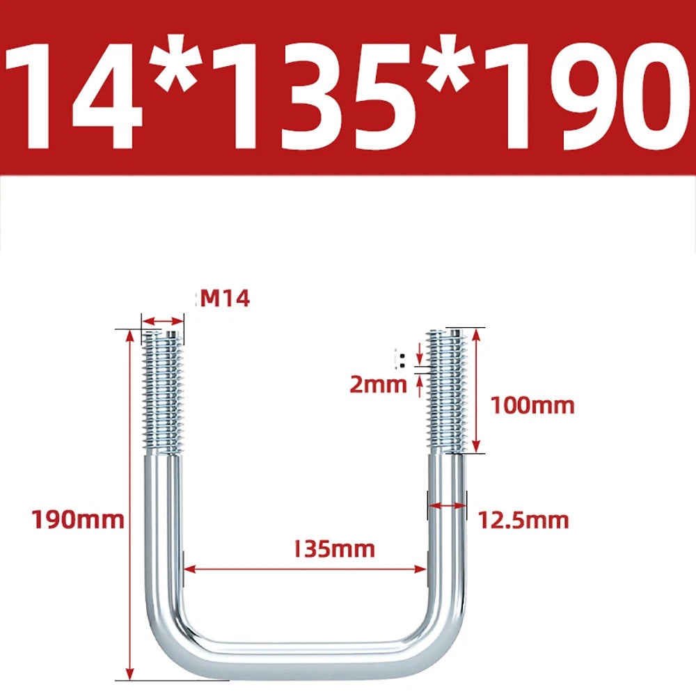 Square U-Bolts Galvanized Carbon Steel Fixing Clamp Bolt M6 M8 M10 M12 M14 M16