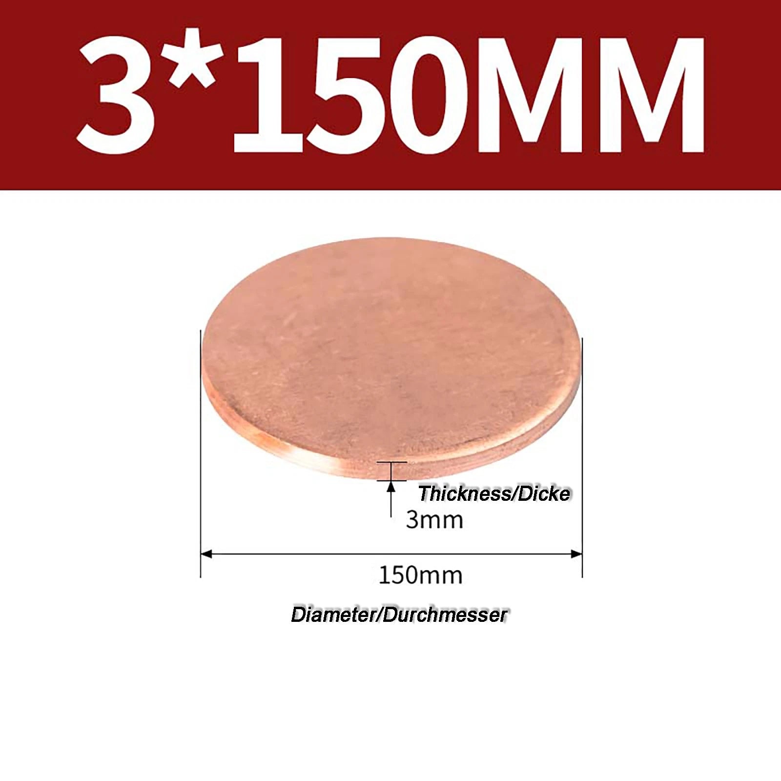 Solid Pure Copper Discs Blanks Round Plate Metal Sheet Thick 0.3~6mm Ø10mm~150mm