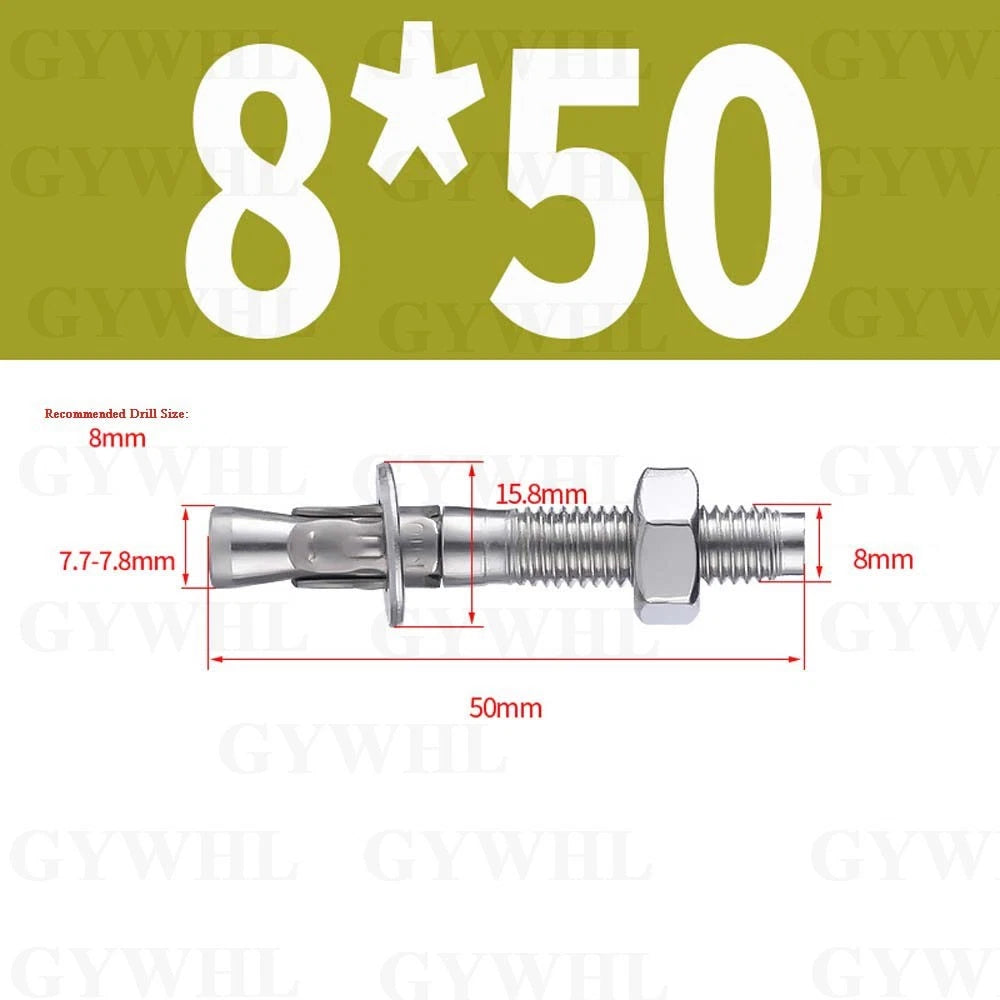 Hex Head Expansion Anchor Bolts — M6 to M20, Stainless Steel A2 & Zinc Plated, Extra Long