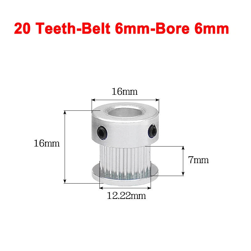 2GT Drive Pulley With Step 16 Tooth - 100 Tooth Bore 4mm - 25mm for 6mm Belt