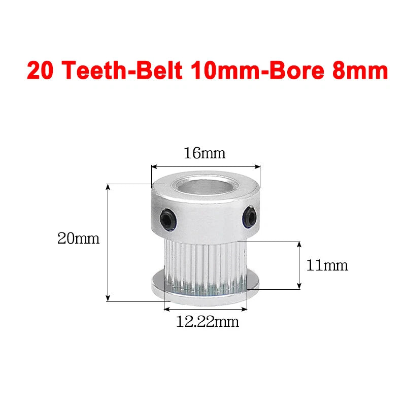 2GT Drive Pulley With Step 16 Tooth - 100 Tooth Bore 4mm - 25mm for 10mm Belt