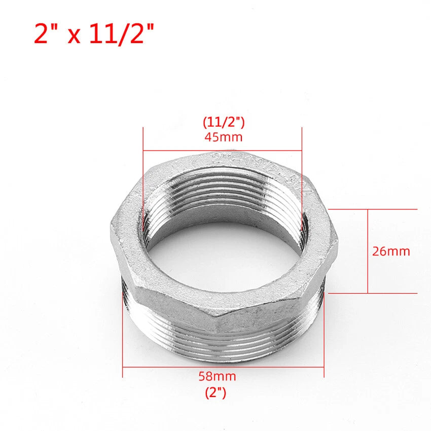 BSP Reducing Bush Stainless Steel Male x Female Pipe Adapter — 13 Sizes