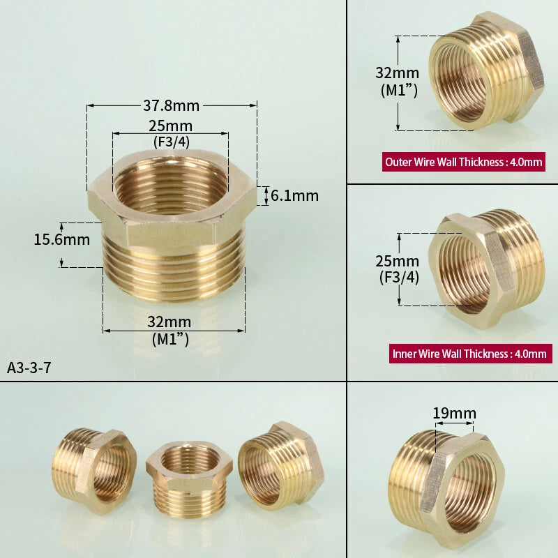 1 8" 1 4" 3 4" 1 2" 1" BSP Brass Reducing Coupler Hex Bush Connector Fittings