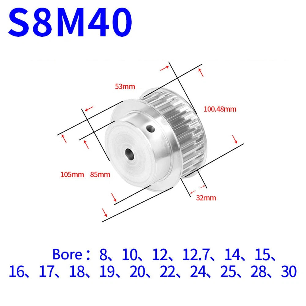 S8M 12-50T Timing Belt Pulley Pitch 8mm With Step/Keyway Drive Pulley Width 32mm