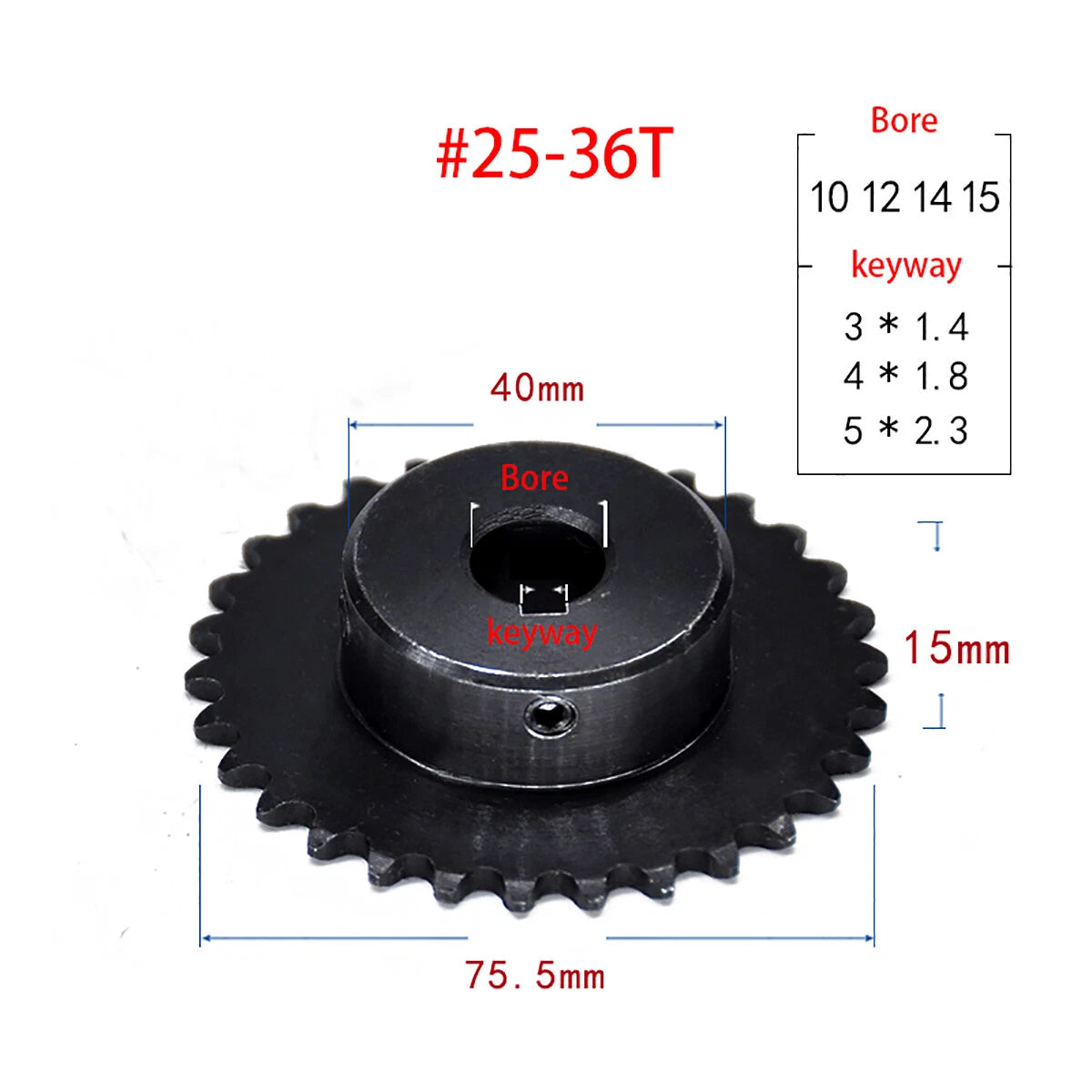 05B Chain Drive Sprocket 10 Tooth - 28 Tooth Roller Chain Pitch 8mm 45# Steel