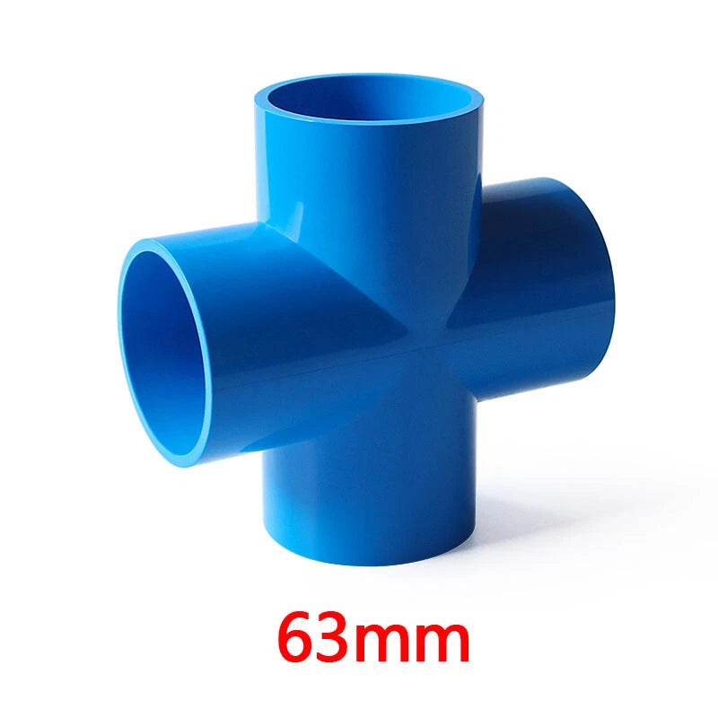 PVC 4-Way Blue Equal Water Connector Coupling Pressure Pipe Fittings 20mm~90mm