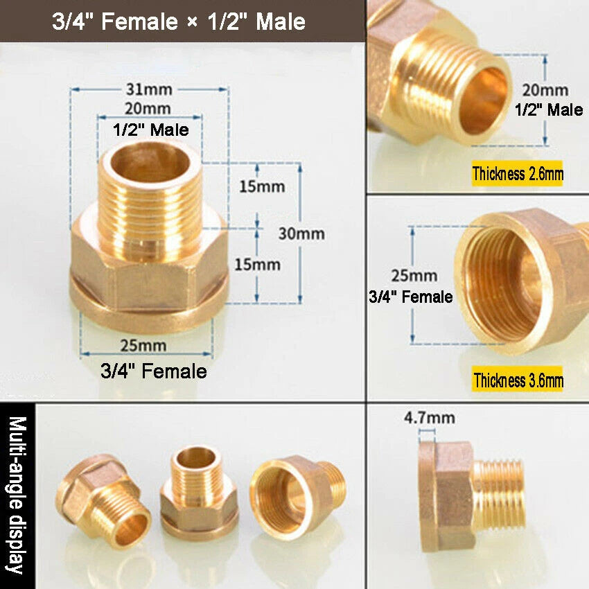 Brass Reducing Coupler — NPT Female to Male Pipe Fitting Adapter (1/8" to 1" Sizes)