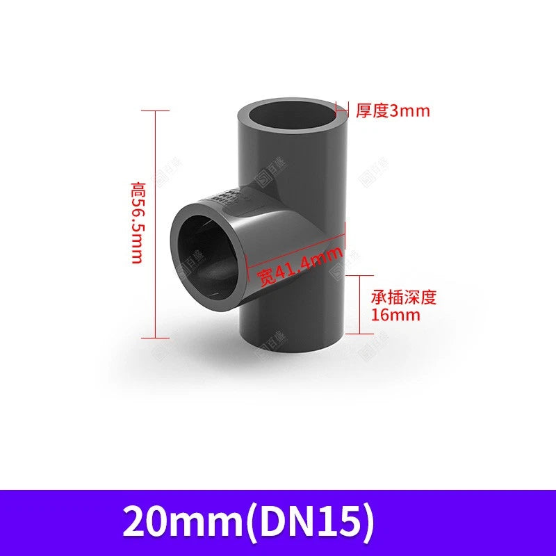 UPVC PVC Pipe Fittings Tee Straight Elbow Plumbing Couping ID 20-50mm Dark Grey