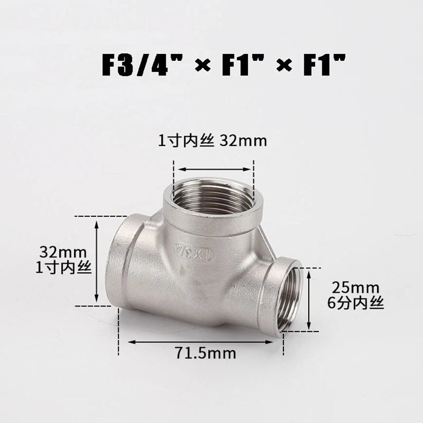 BSP Reducing Female Tee — 304 Stainless Steel Pipe Fitting, All Female Ports