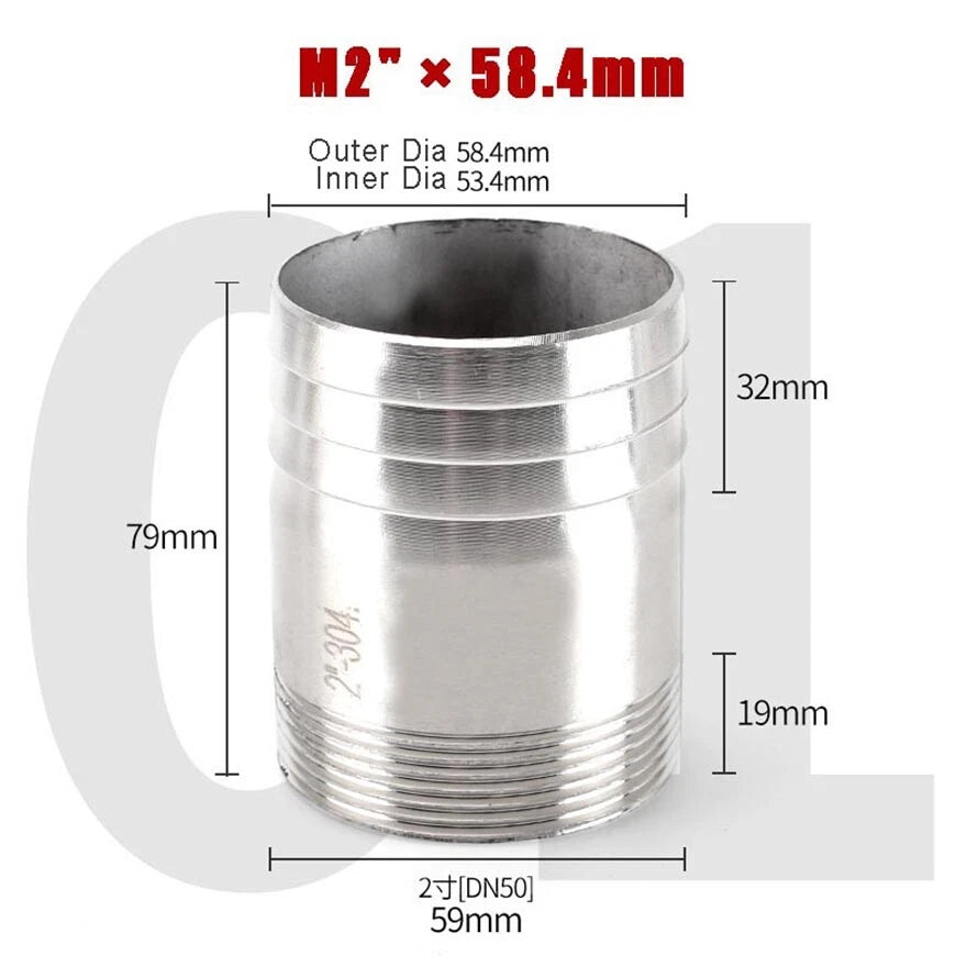 BSP Stainless Steel Barbed Hose Joiner Connector Tail — 1/8" to 4" Pipe Fitting
