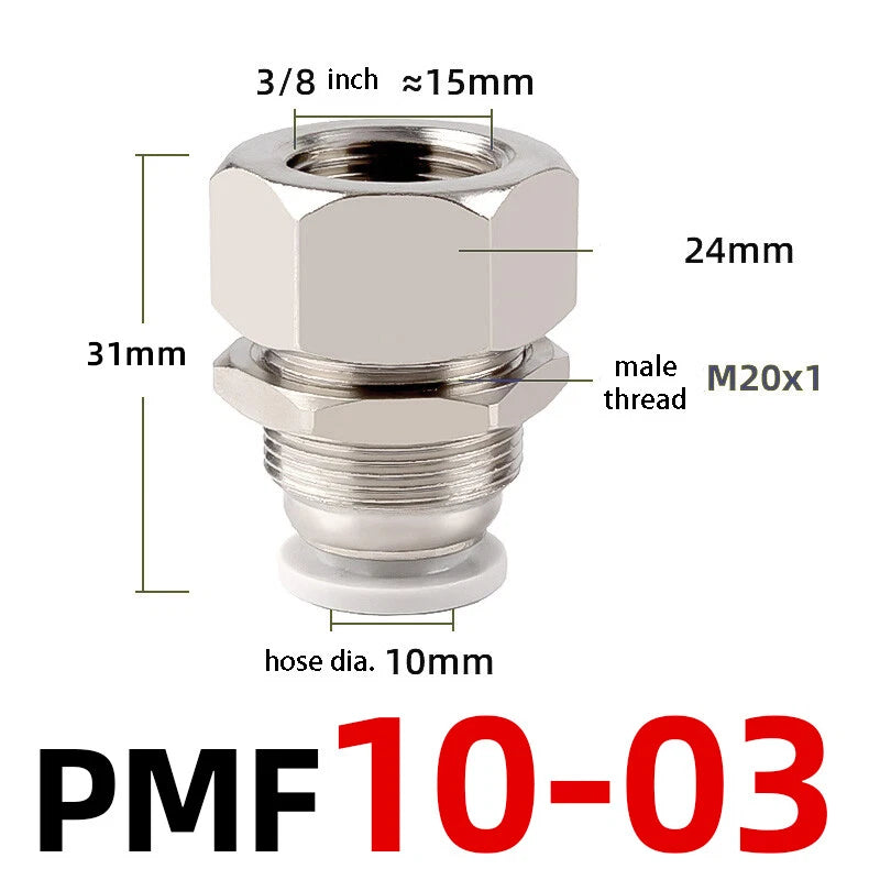 Bulkhead Female Thread Pneumatic Push-In Fittings | 4–12mm Air Hose Tube Connector