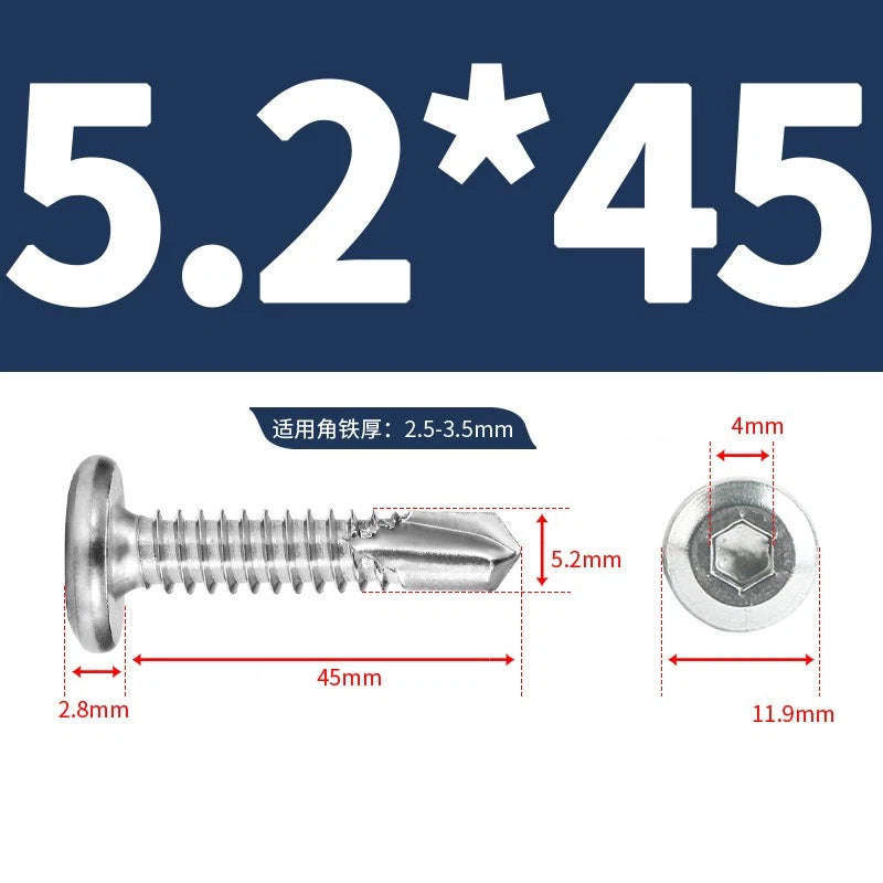M5.2 M6.3 Hex Socket Flat Head Self‑Drilling Screws – 410 Stainless Steel