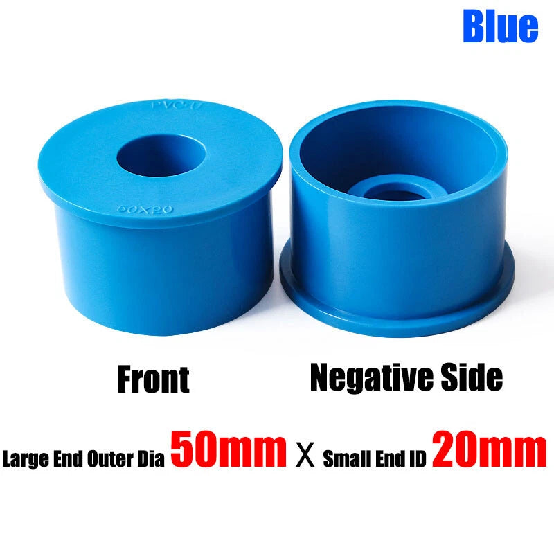 20mm to 75mm PVC Pipe Eccentric Reducing Bushing Fittings Connector Joints Blue