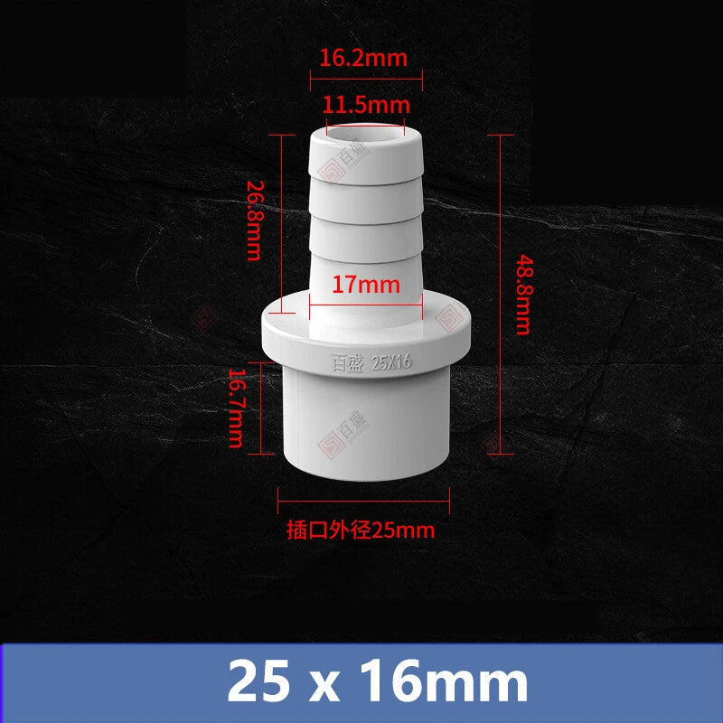 5mm - 63mm Hose Nozzle PVC Plastic Pipe Fittings Barb Connectors Sleeve White