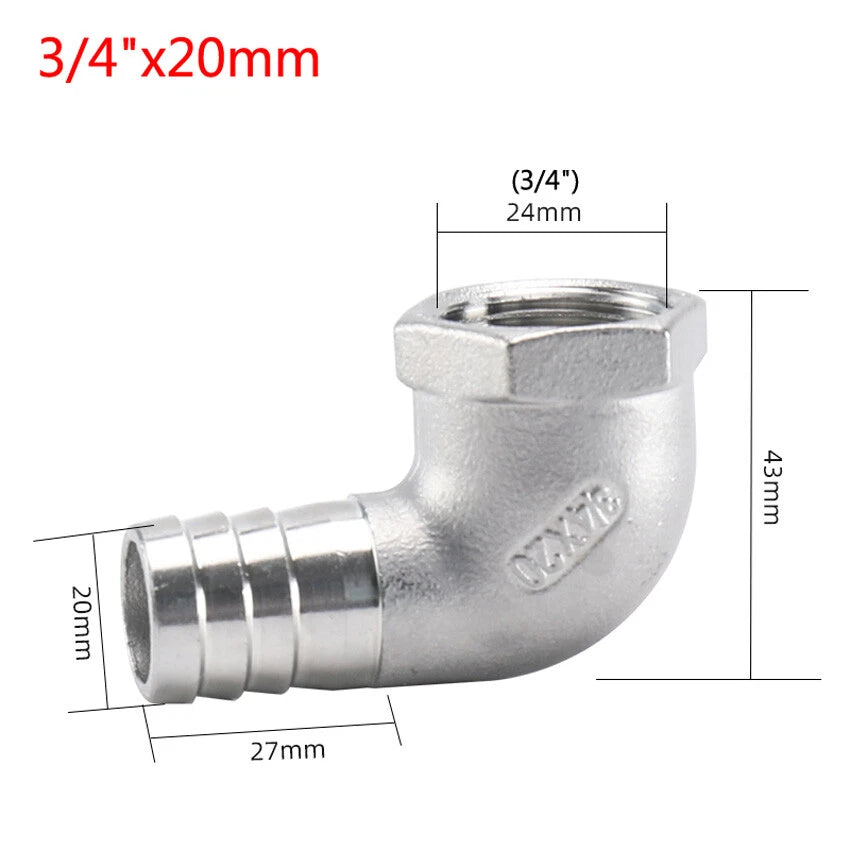 Female Thread Fitting x Barb Hose Tail End Elbow Connector A2 Stainless Steel