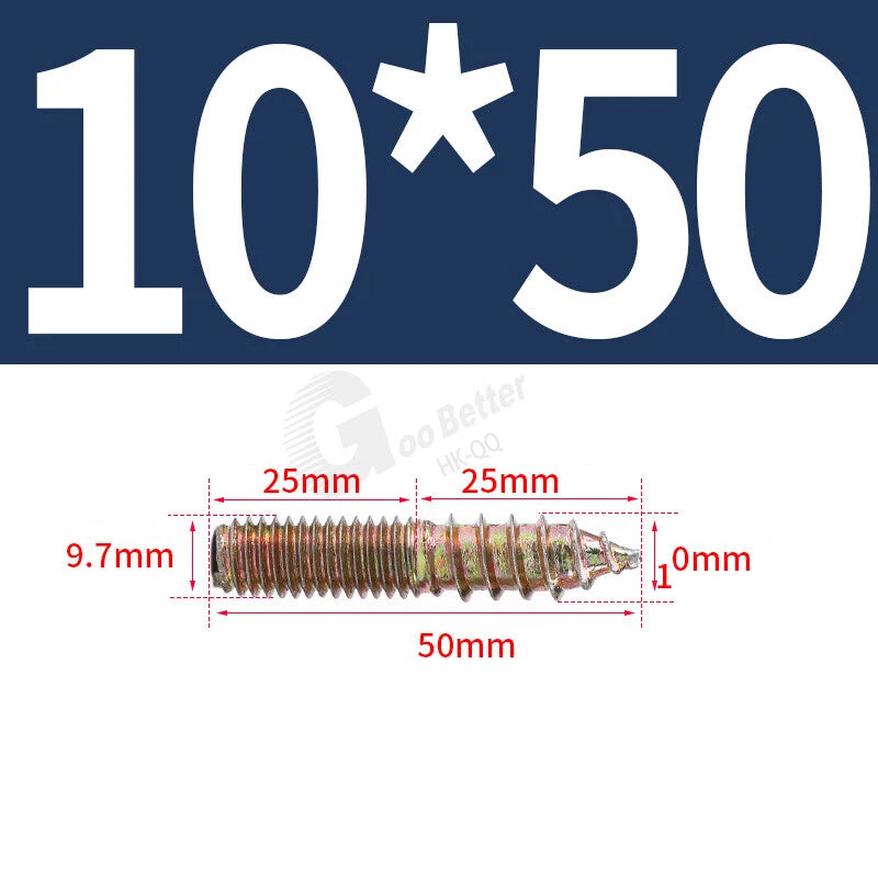 M6 M8 M10 Dual Thread Dowel Screws Hanger Bolts – 4.8 Steel, Color Zinc