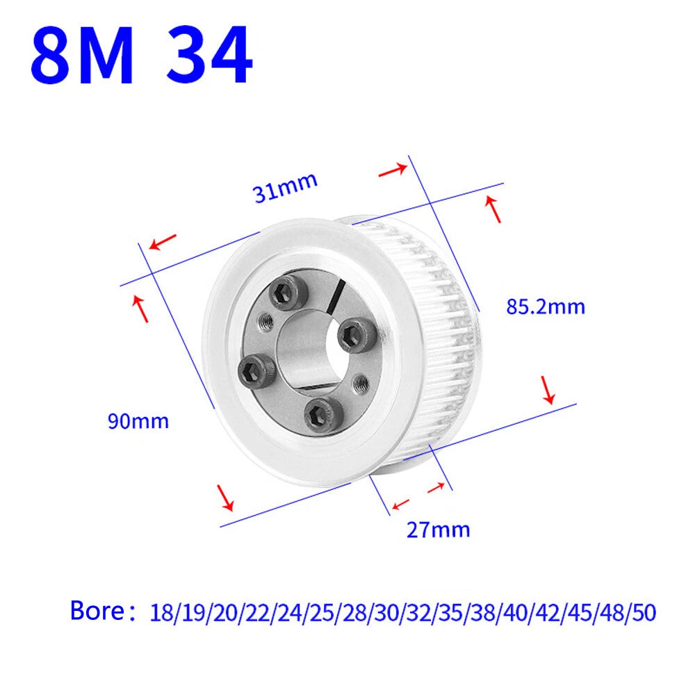 HTD-8M 18T-60T Timing Belt Pulley With Expansion/Tension Sleeve Teeth Width 27mm