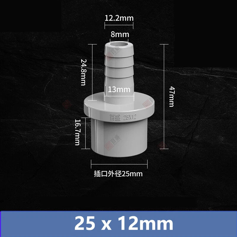 5mm to 63mm Hose Nozzle PVC Plastic Pipe Fittings Barb Connectors Sleeve Grey
